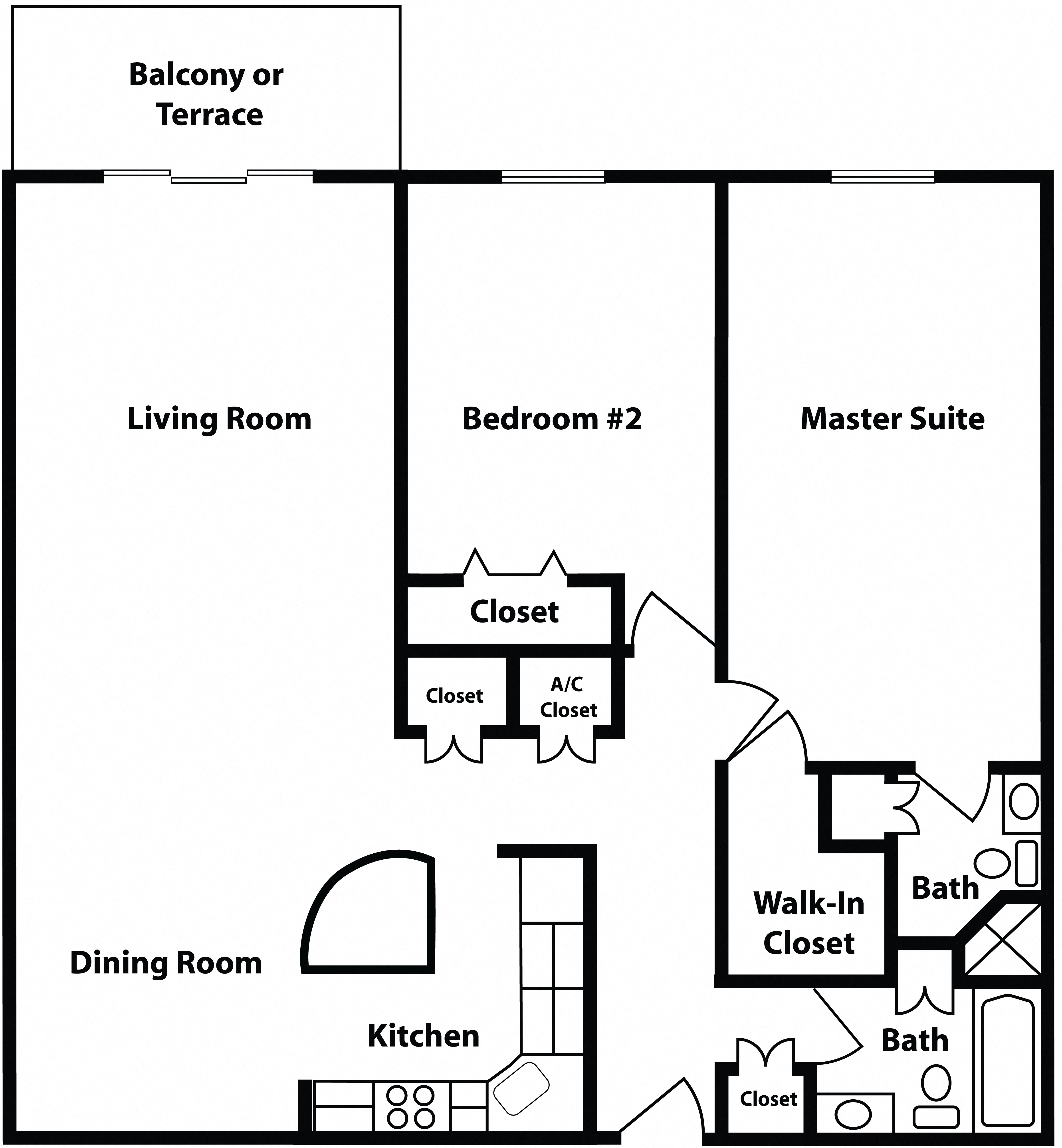 Floor plan for 2 beds, 2 baths, 1440 sqft